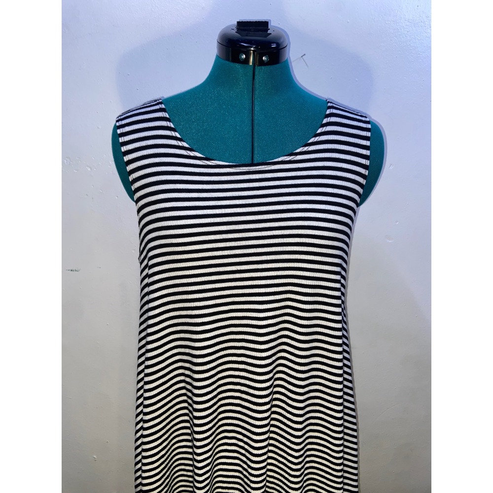 PPLA Black White Striped Ribbed Knit Lightweight Sleeveless Swing Tunic Top M
